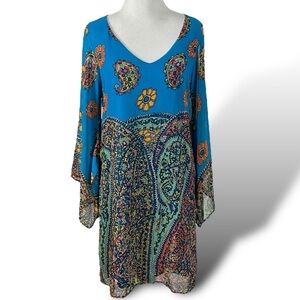 Vintage 90s Uncle Frank Floral 60s 70s Style Shift Dress with Kimono Sleeves XS